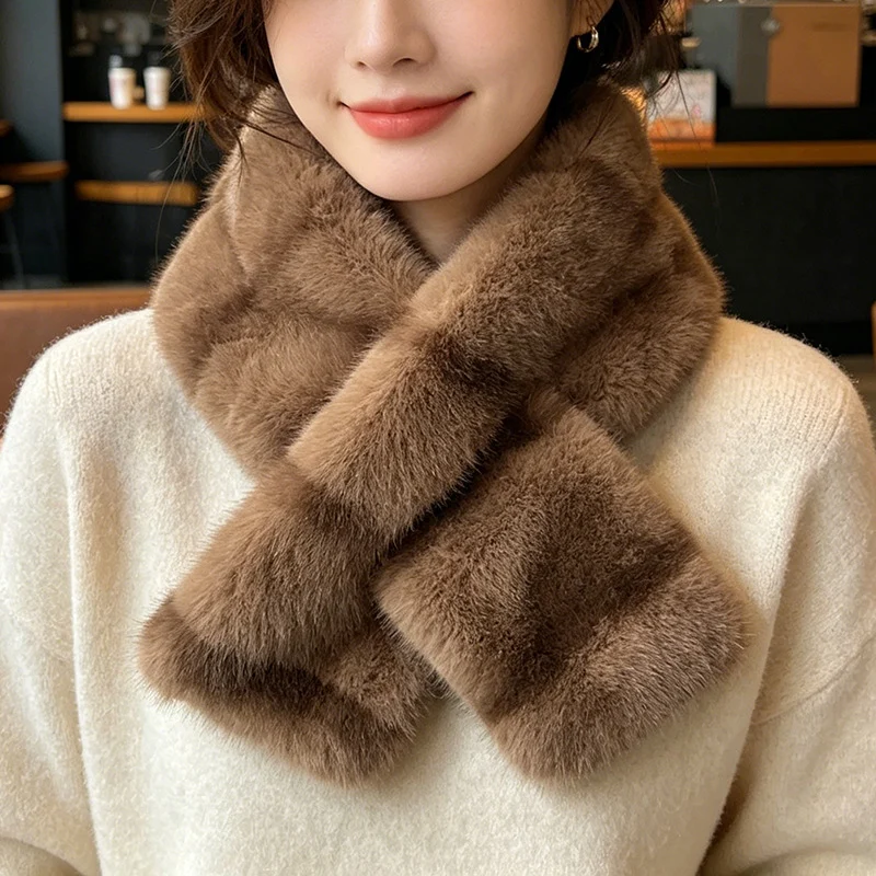 Striped Color Contrast Soft Plush Cross-hole Scarf With Retro And Sophisticated Style,… — image 2