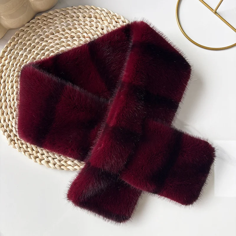 Striped Color Contrast Soft Plush Cross-hole Scarf With Retro And Sophisticated Style,… — image 5