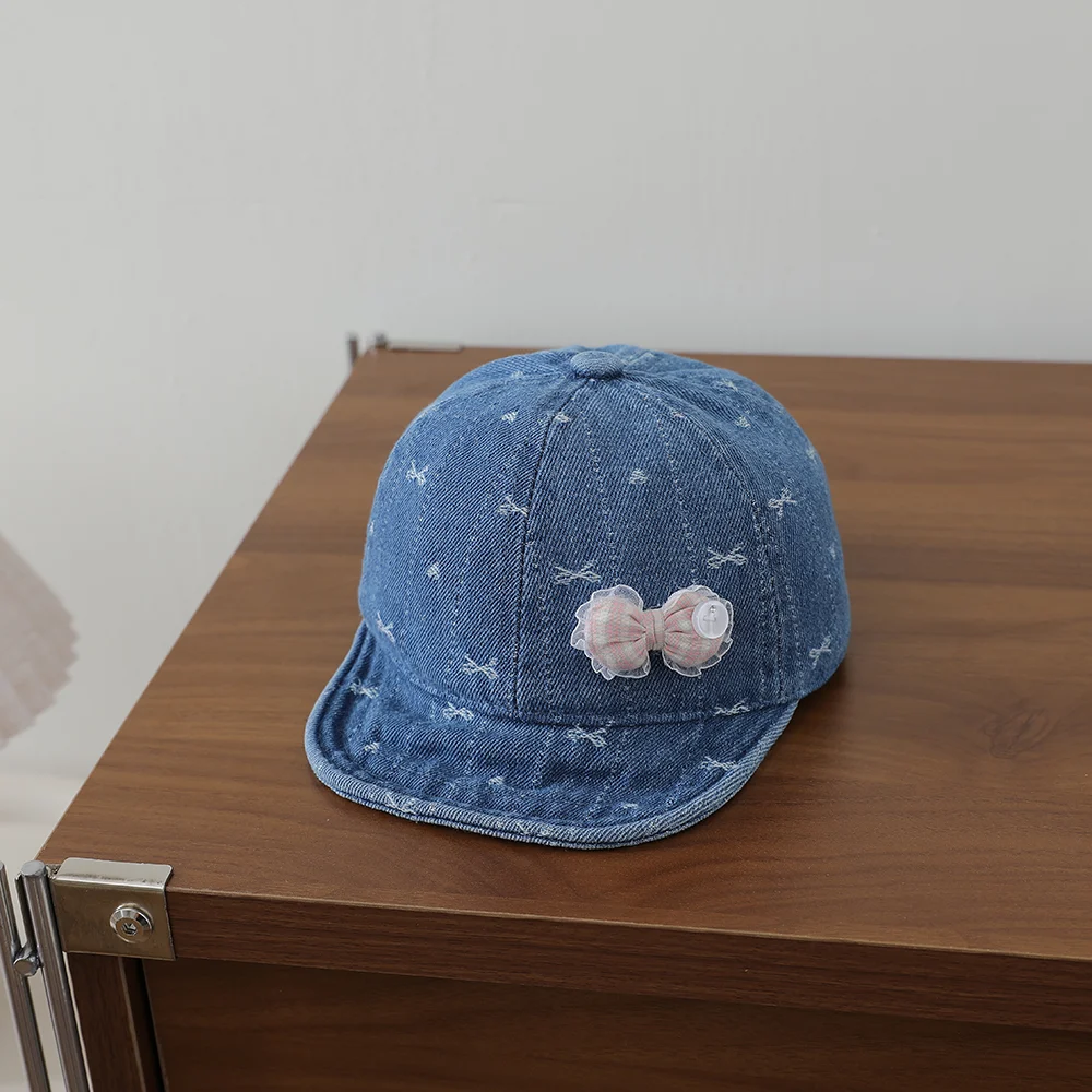 Striped Lace Bow Girl's Denim Baseball Cap, Baby-sized, Washed, Jacquard, Frayed,… — image 4