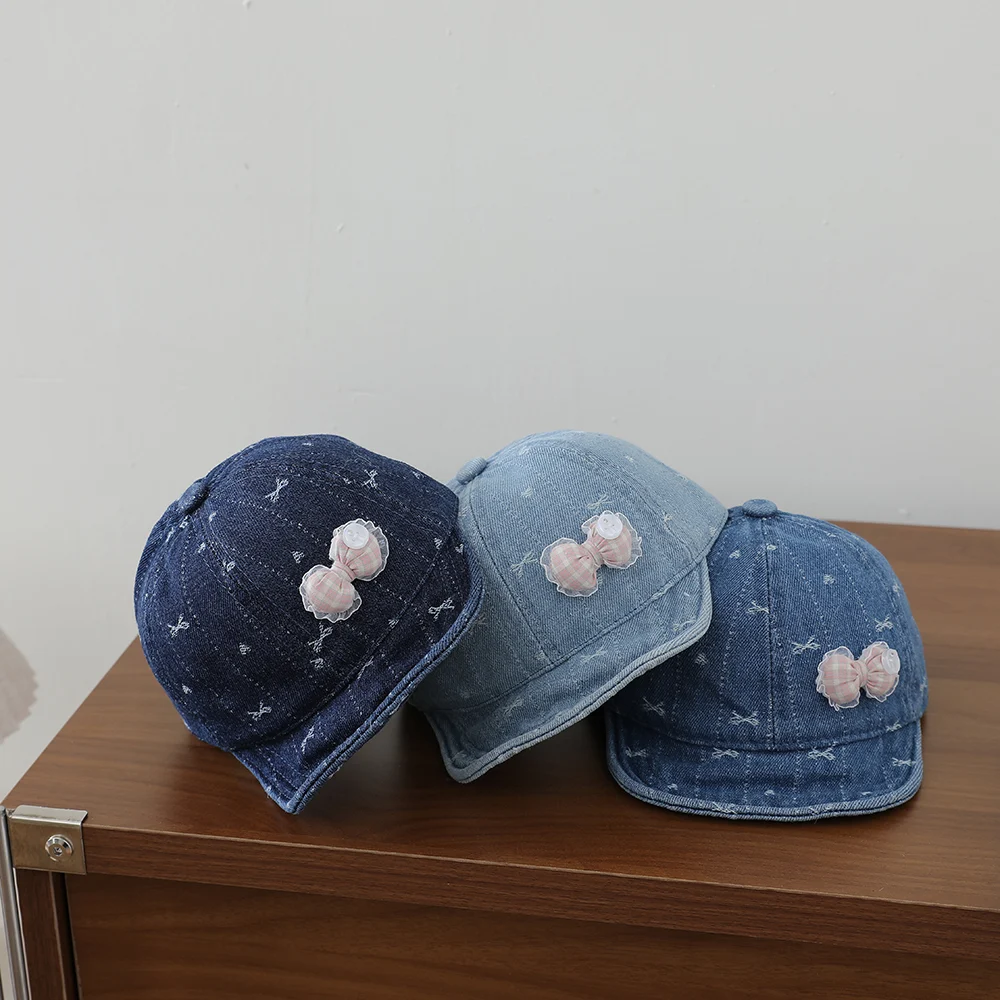 Striped Lace Bow Girl's Denim Baseball Cap, Baby-sized, Washed, Jacquard, Frayed,… — image 8