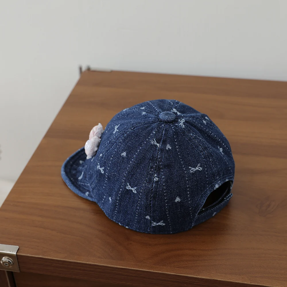 Striped Lace Bow Girl's Denim Baseball Cap, Baby-sized, Washed, Jacquard, Frayed,… — image 3
