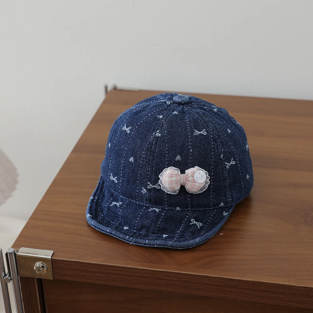 Striped Lace Bow Girl's Denim Baseball Cap, Baby-sized, Washed, Jacquard, Frayed,… — image 5