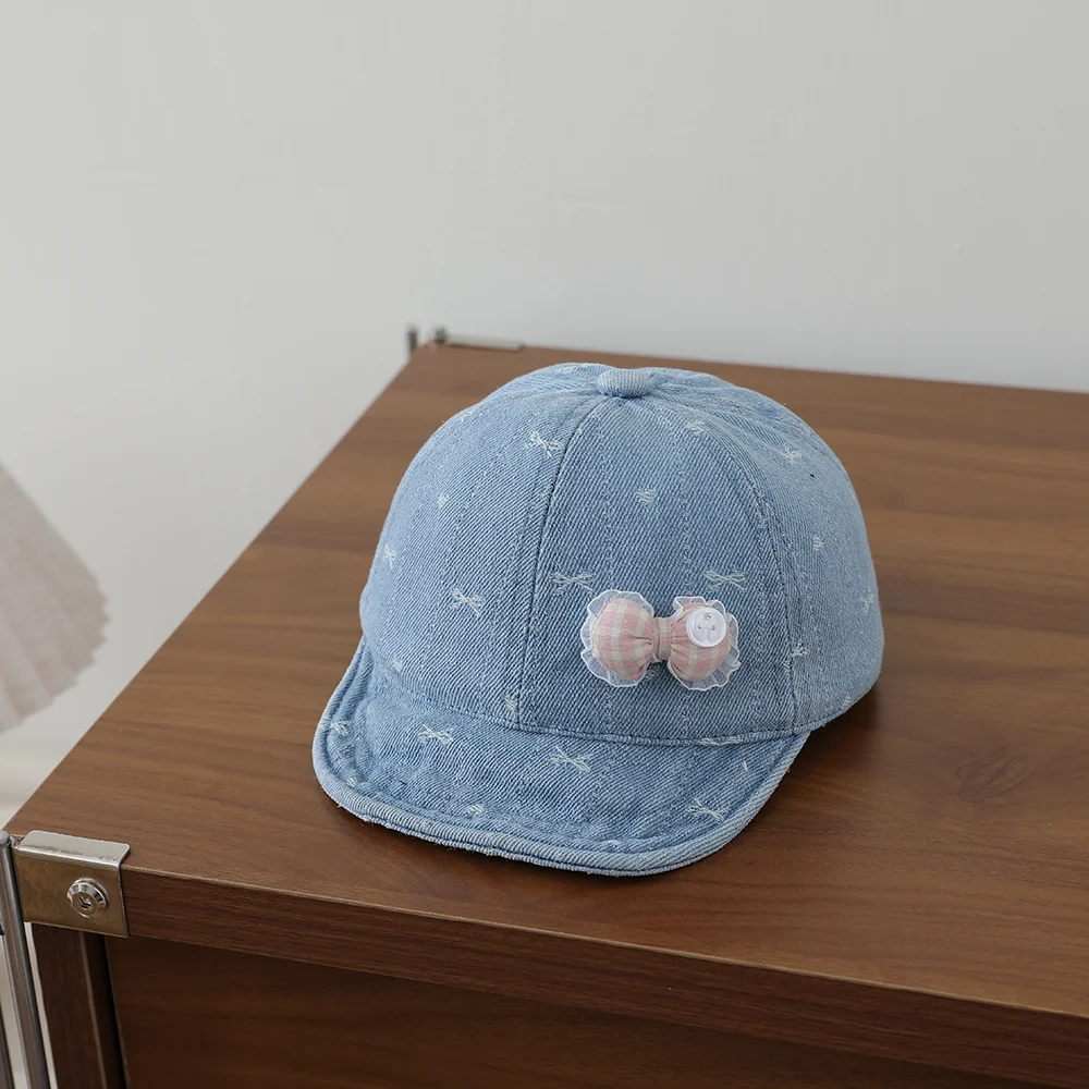 Striped Lace Bow Girl's Denim Baseball Cap, Baby-sized, Washed, Jacquard, Frayed,… — image 2