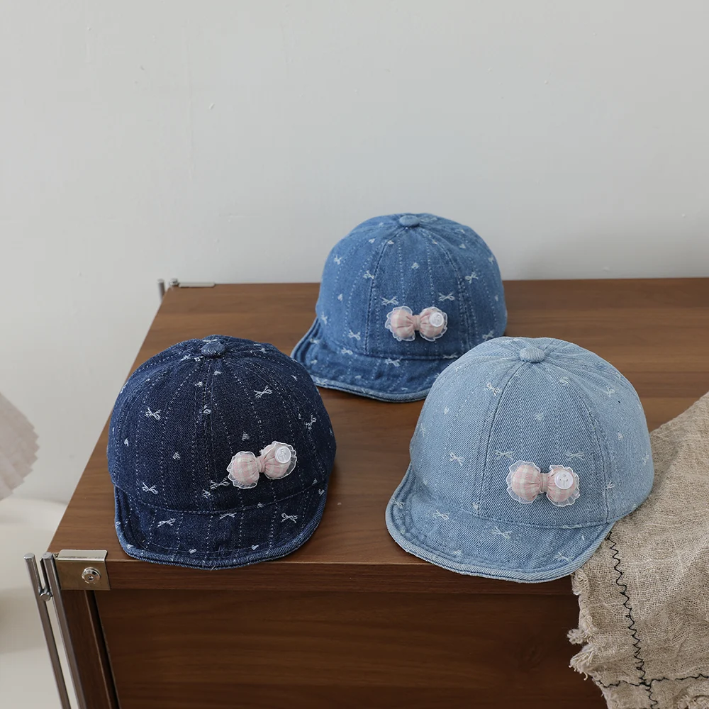 Striped Lace Bow Girl's Denim Baseball Cap, Baby-sized, Washed, Jacquard, Frayed,… — image 7
