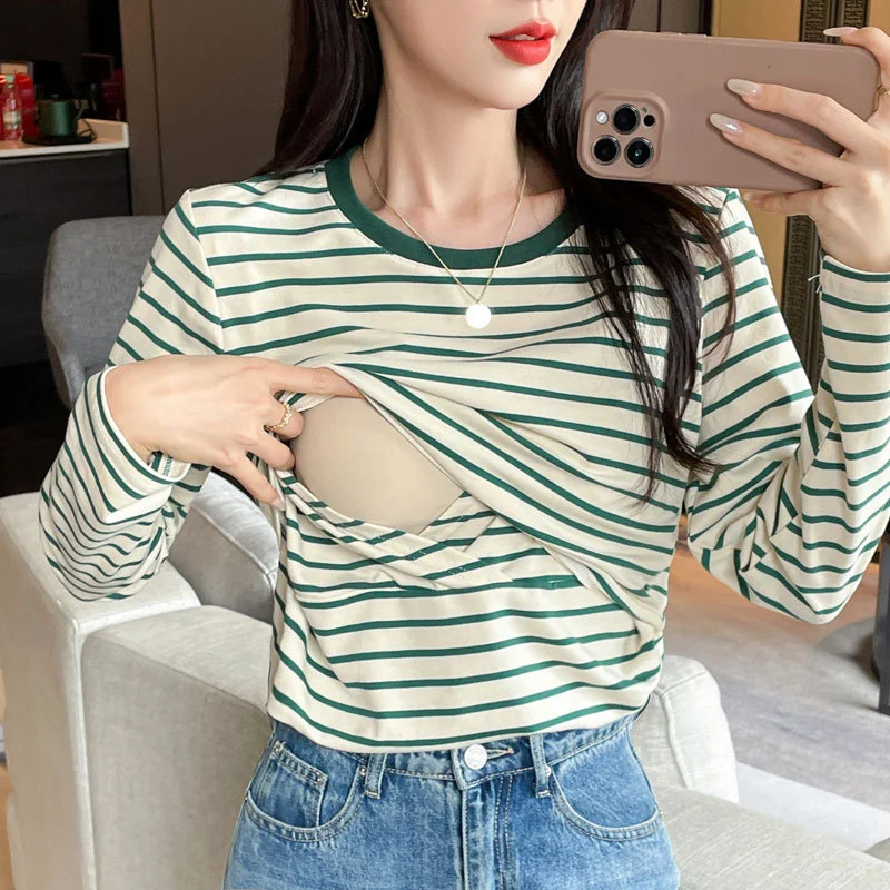 Striped Nursing Shirt Spring And Autumn Long Sleeve Clothes — image 5