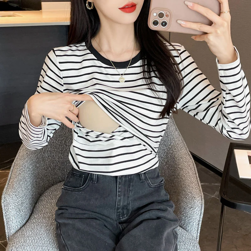 Striped Nursing Shirt Spring And Autumn Long Sleeve Clothes — image 2