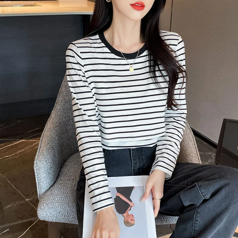Striped Nursing Shirt Spring And Autumn Long Sleeve Clothes — image 3