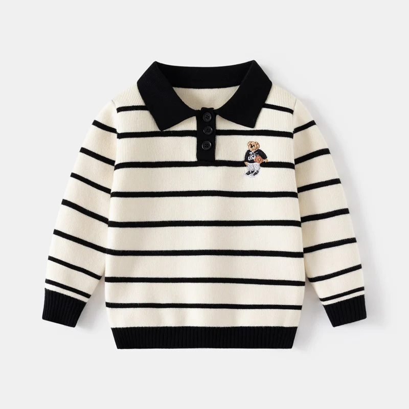 Striped Sweater Children's Single-layer Embroidered Top — image 3