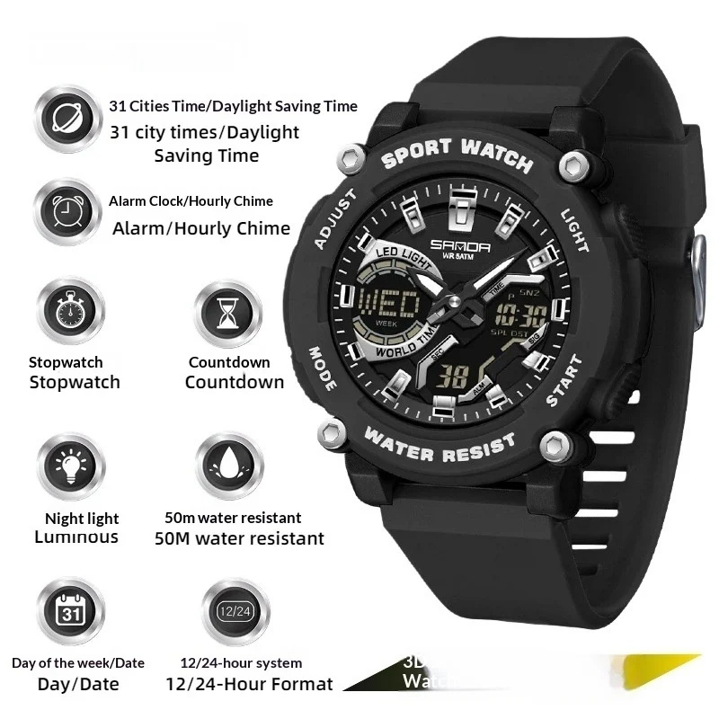 Students Dual-display Luminous Chronograph Watch For Hiking — variant image