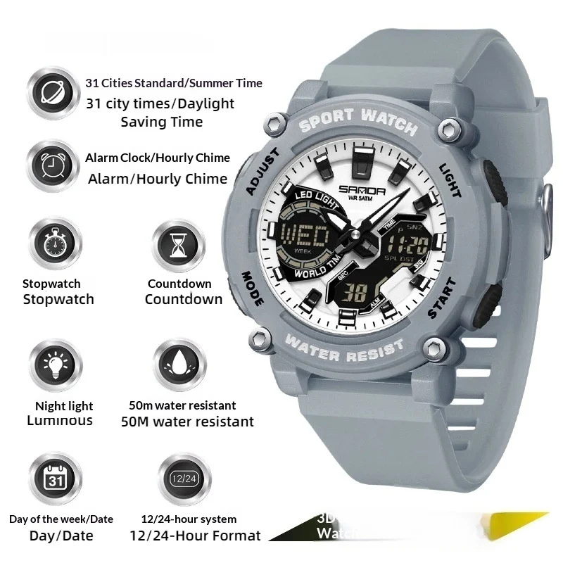 Students Dual-display Luminous Chronograph Watch For Hiking — image 2