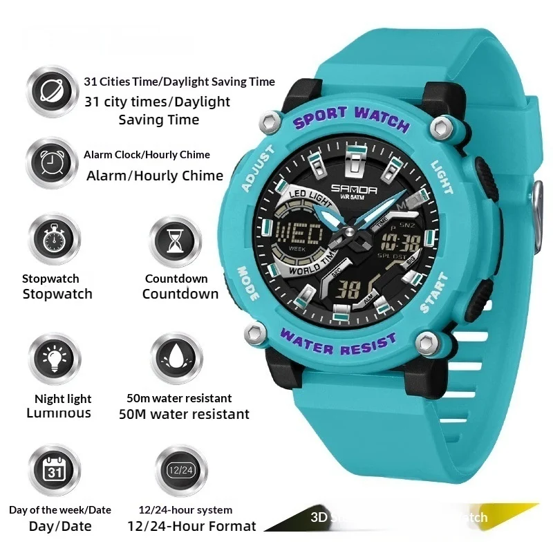 Students Dual-display Luminous Chronograph Watch For Hiking — image 4