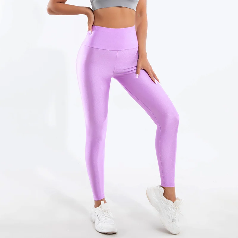 Style Color Glossy Leggings High Waist Solid Tights Stretch Casual Sports Women's Pants — image 6
