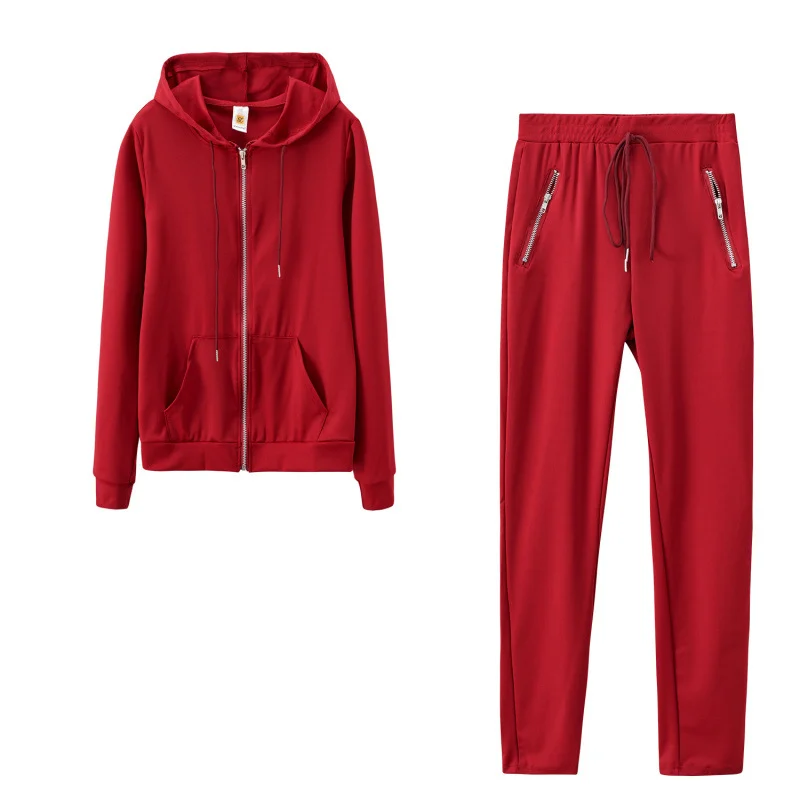 -style Fashionable Sporty Casual Solid-color Two Piece Set With Zippers And Pockets — image 8