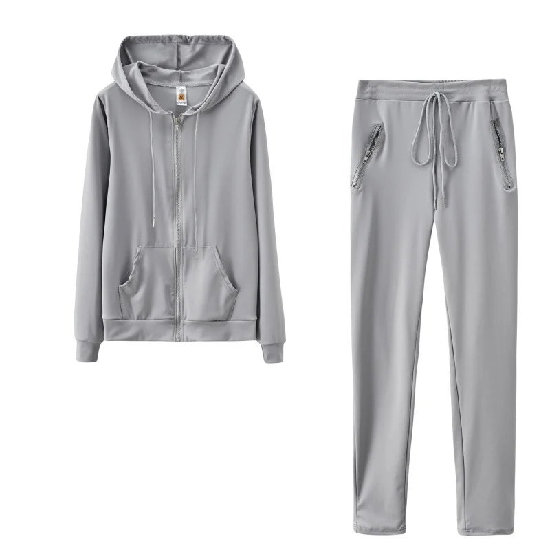 -style Fashionable Sporty Casual Solid-color Two Piece Set With Zippers And Pockets — image 9