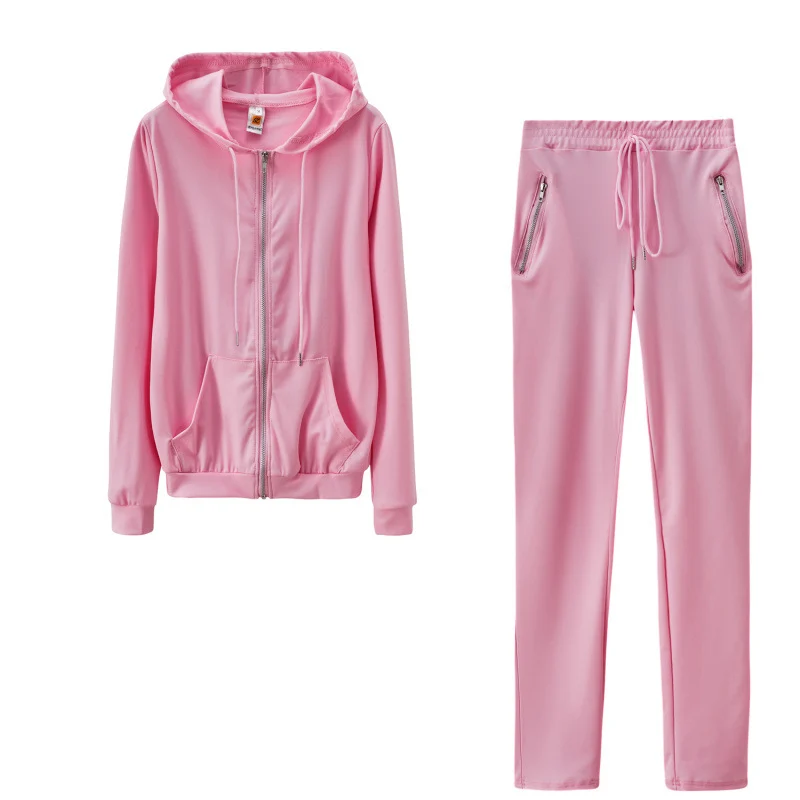 -style Fashionable Sporty Casual Solid-color Two Piece Set With Zippers And Pockets — image 5