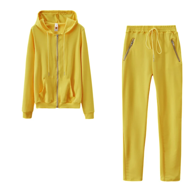 -style Fashionable Sporty Casual Solid-color Two Piece Set With Zippers And Pockets — image 2