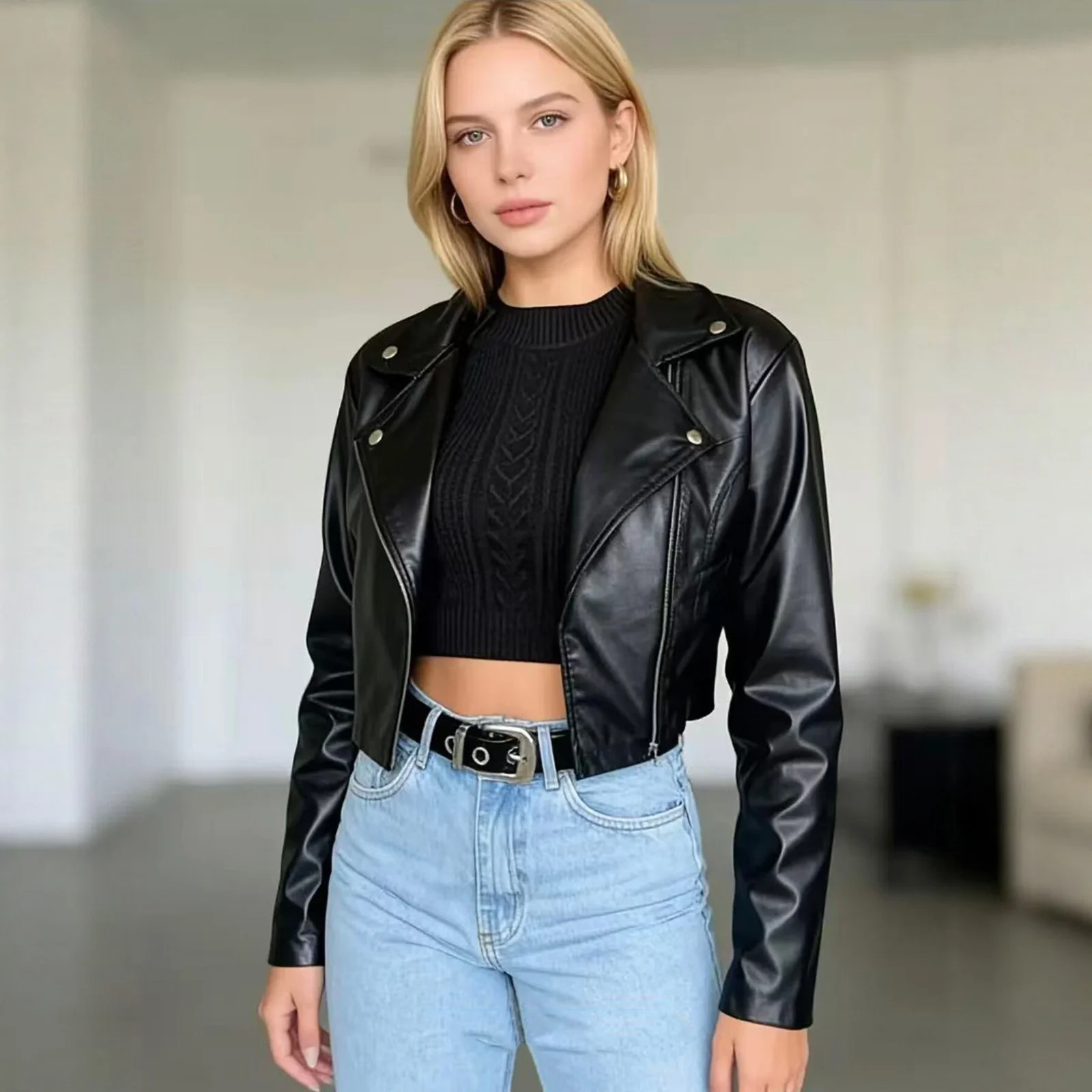 -style Short PU Leather Jacket For Women — image 6