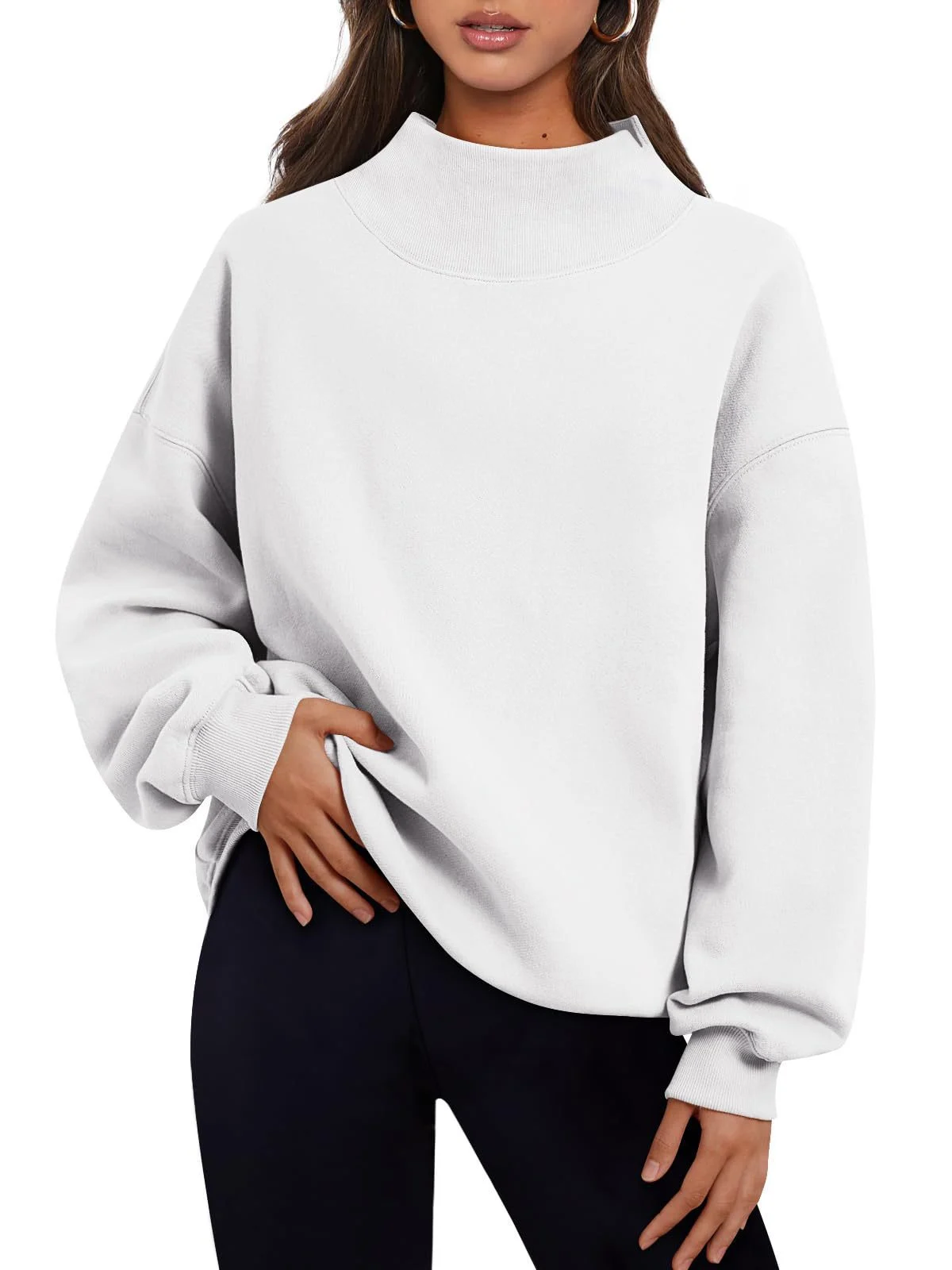 Style Sweatshirt Long-sleeved High-neck Pullover Casual Fleece-lined Top For Women — image 10