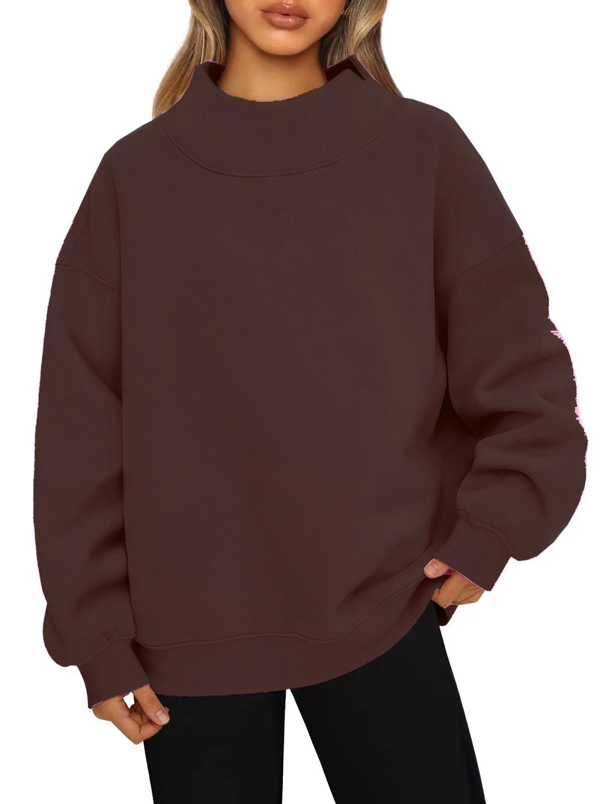Style Sweatshirt Long-sleeved High-neck Pullover Casual Fleece-lined Top For Women — image 11