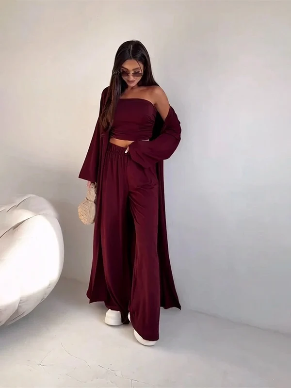 Style Women's Fashion Casual Loose Three Piece Set Long Sleeved Cardigan Pocket… — image 5