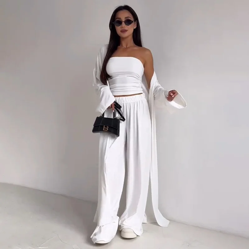 Style Women's Fashion Casual Loose Three Piece Set Long Sleeved Cardigan Pocket… — image 3