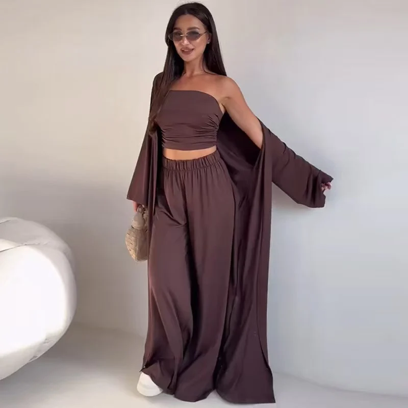 Style Women's Fashion Casual Loose Three Piece Set Long Sleeved Cardigan Pocket… — image 4