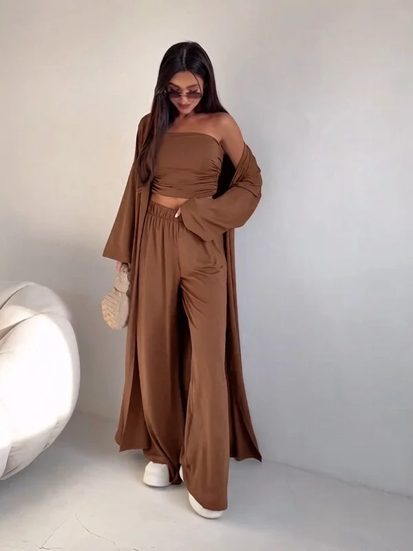 Style Women's Fashion Casual Loose Three Piece Set Long Sleeved Cardigan Pocket… — image 14