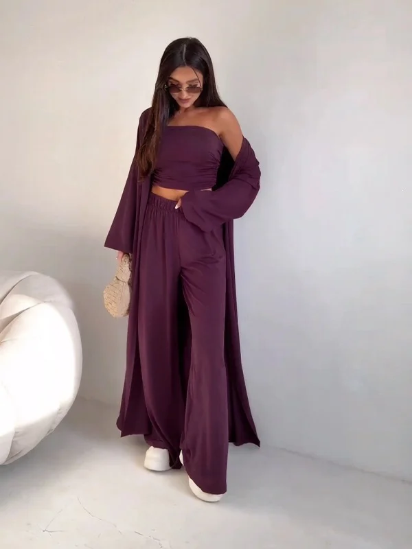 Style Women's Fashion Casual Loose Three Piece Set Long Sleeved Cardigan Pocket… — image 9