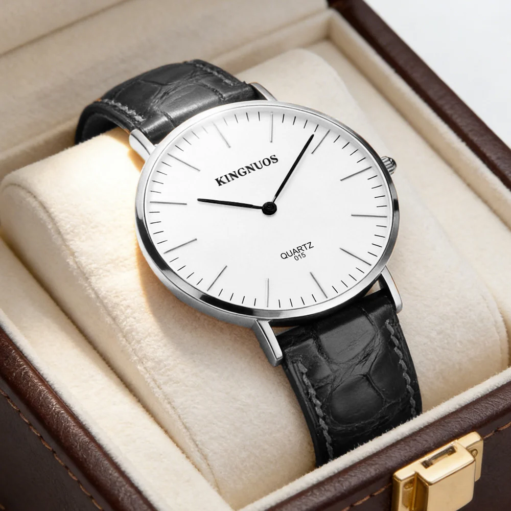 Stylish And Minimalist Two-hand Leather-strap Watch For Men Women — image 2