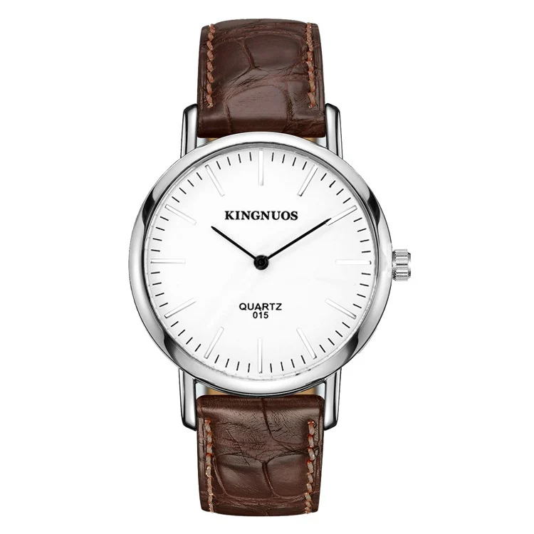 Stylish And Minimalist Two-hand Leather-strap Watch For Men Women — image 4