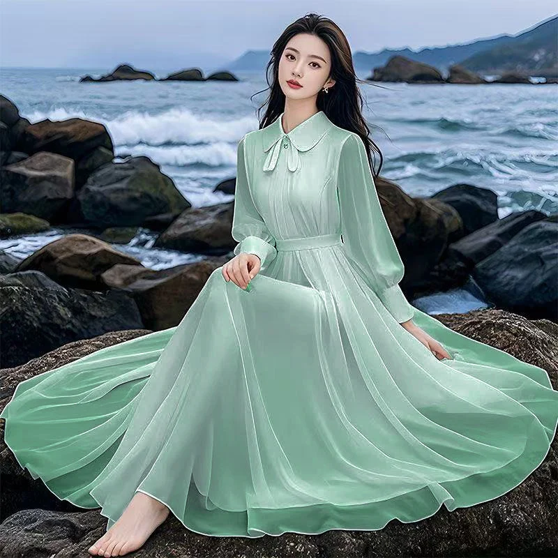 Stylish French-style Doll-collar White Chiffon Dress — image 5