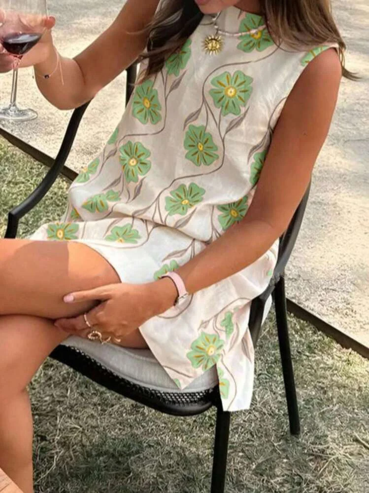 Summer Casual Pink Floral Round Neck Sleeveless Tank Dress For Women Styles — image 7