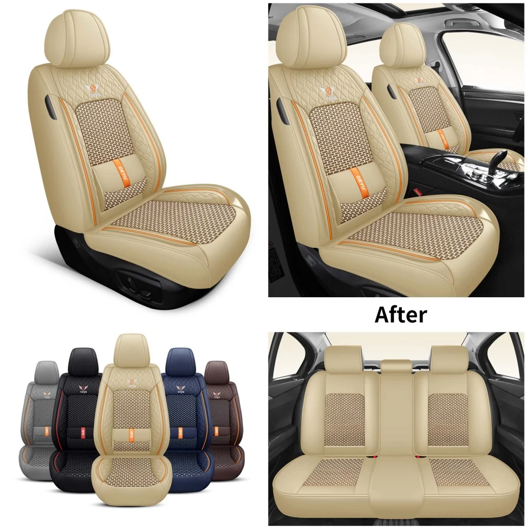 Summer Cool Ice Silk Breathable Car Seat Covers Full 5-seat Set Ergonomic Lumbar… — image 6