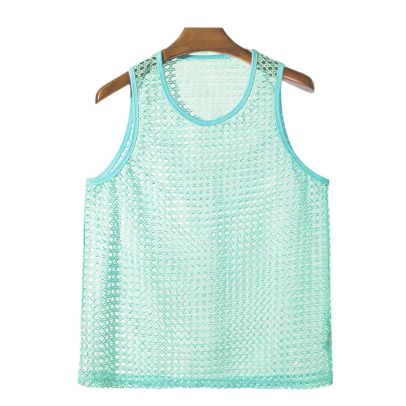 Summer Hollow-out Fitness Sleeveless T-shirt Muscle Men's Mesh Perspective Sexy… — image 4
