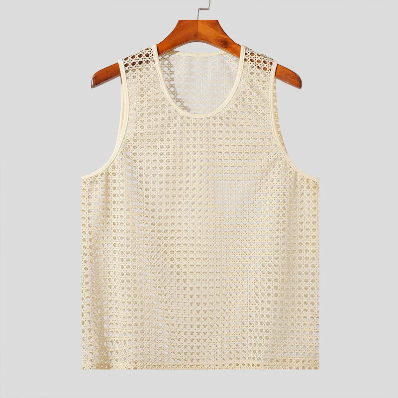 Summer Hollow-out Fitness Sleeveless T-shirt Muscle Men's Mesh Perspective Sexy… — image 6
