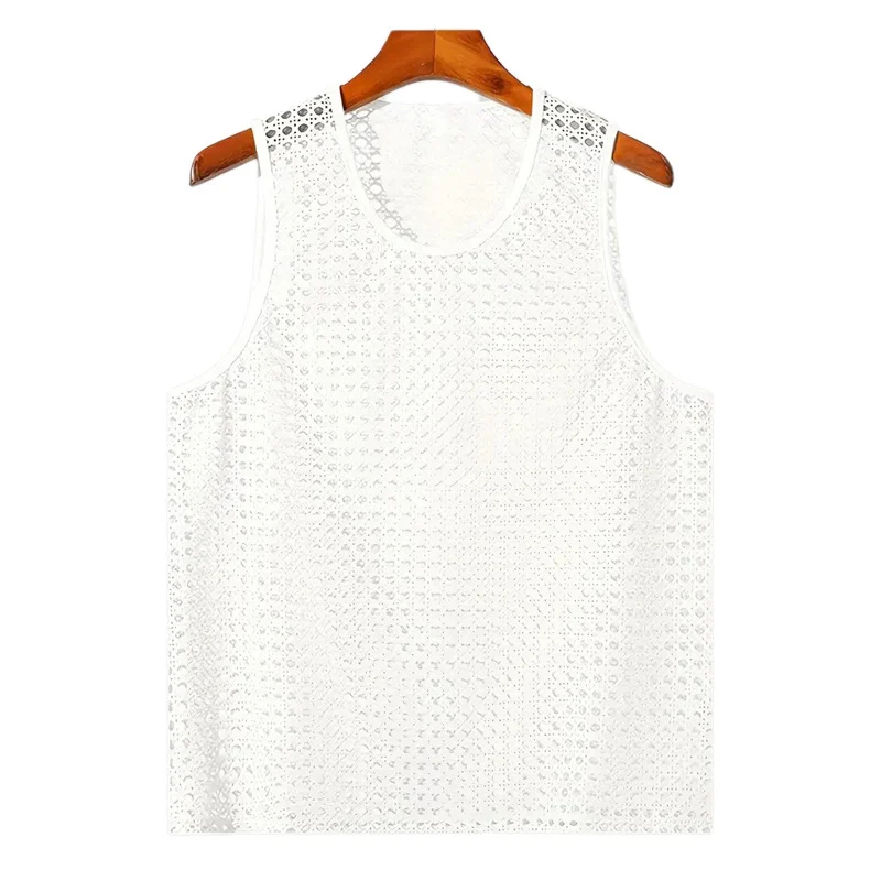 Summer Hollow-out Fitness Sleeveless T-shirt Muscle Men's Mesh Perspective Sexy… — image 9