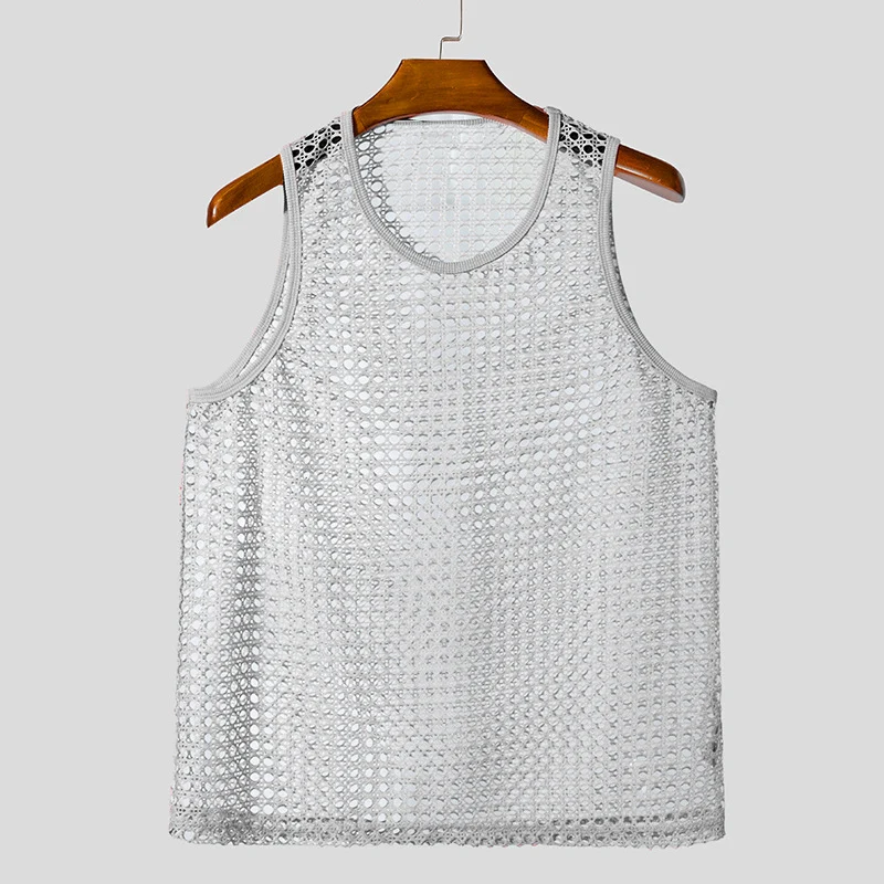Summer Hollow-out Fitness Sleeveless T-shirt Muscle Men's Mesh Perspective Sexy… — image 2