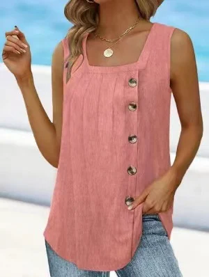 Summer New Popular Women's Pleated Square Neck Sleeveless Tailcoat Button Vest — image 9