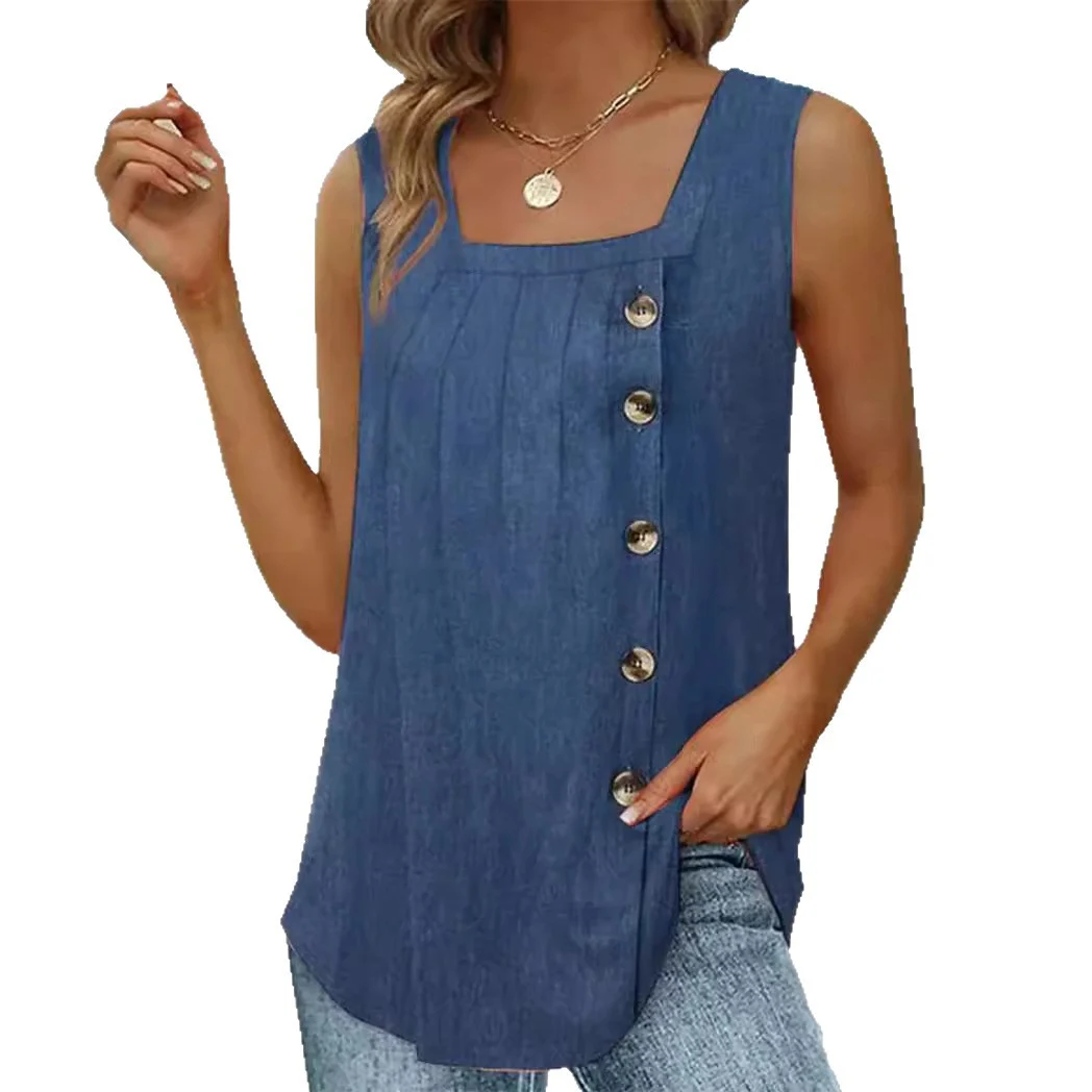 Summer New Popular Women's Pleated Square Neck Sleeveless Tailcoat Button Vest — image 3