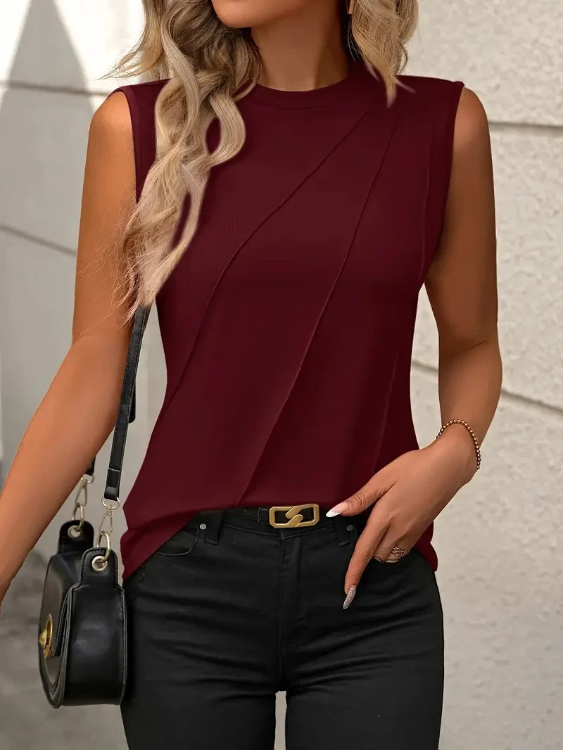 Summer New Solid Color Round Neck Sleeveless Loose T-shirt, Shirt, Tank Top — image 11
