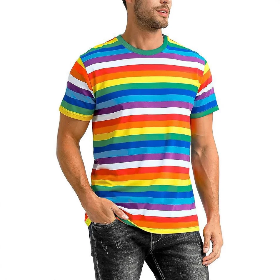 Summer New Striped Layered Short-sleeve Heavy Round Neck Loose Men's T-shirt Versatile… — image 3