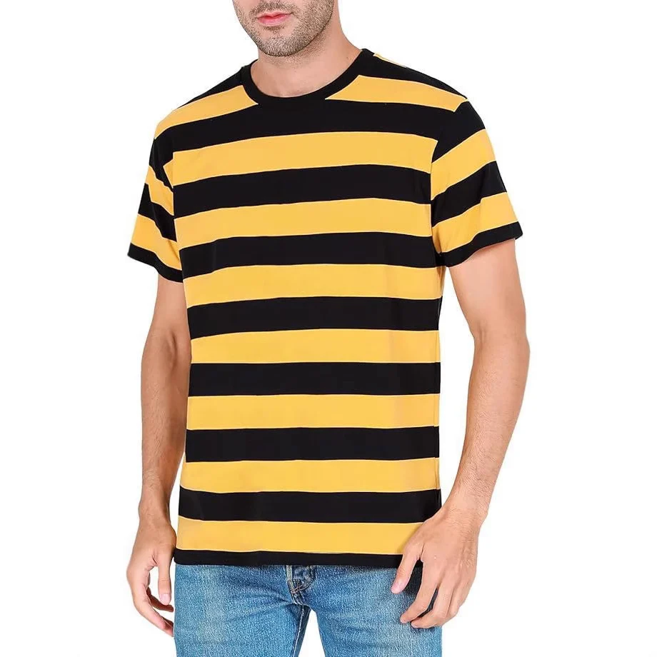 Summer New Striped Layered Short-sleeve Heavy Round Neck Loose Men's T-shirt Versatile… — image 1