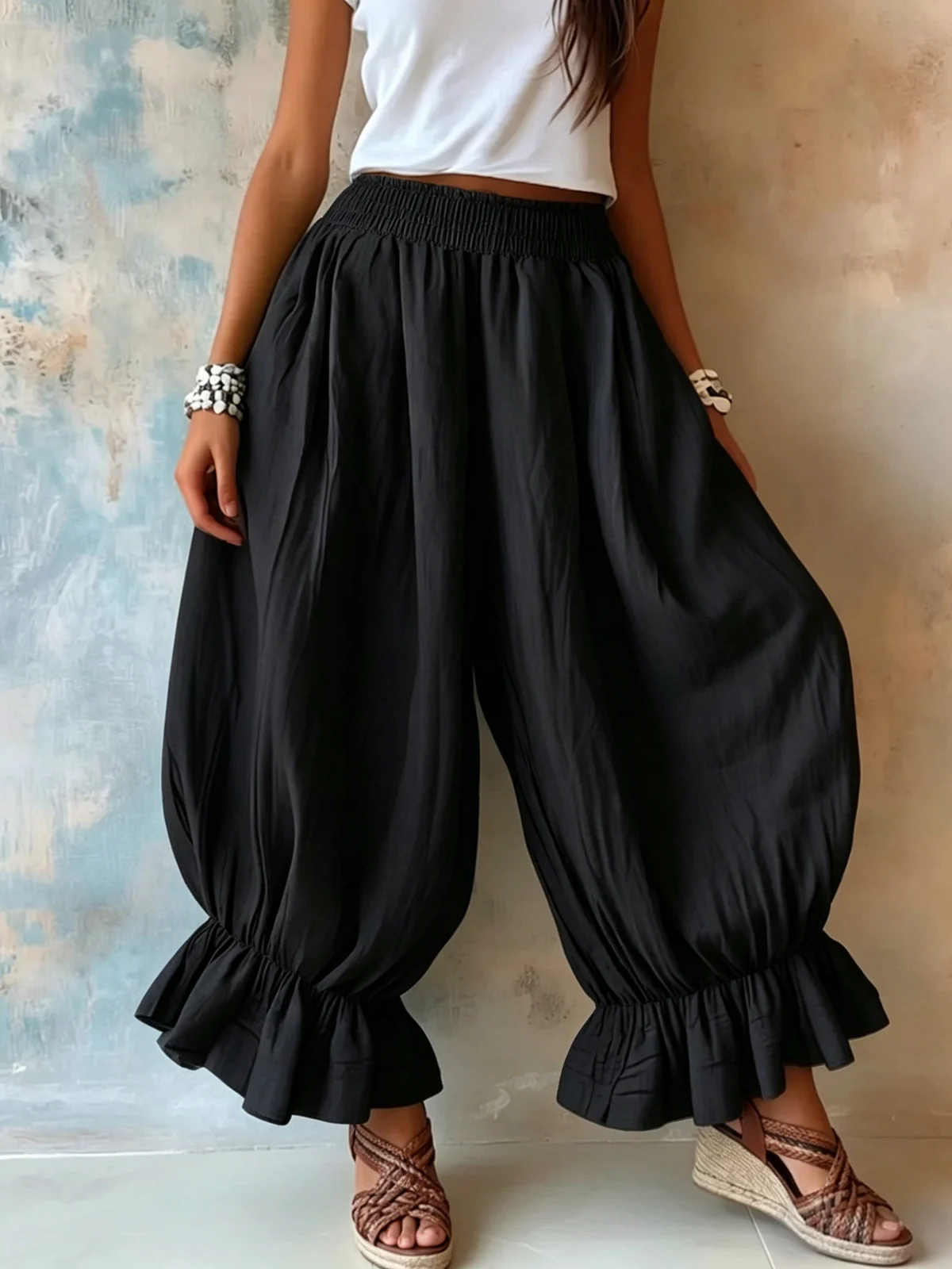 Summer New Style Loose Casual Cotton And Linen Ruffle Lantern Pants For Women — image 4