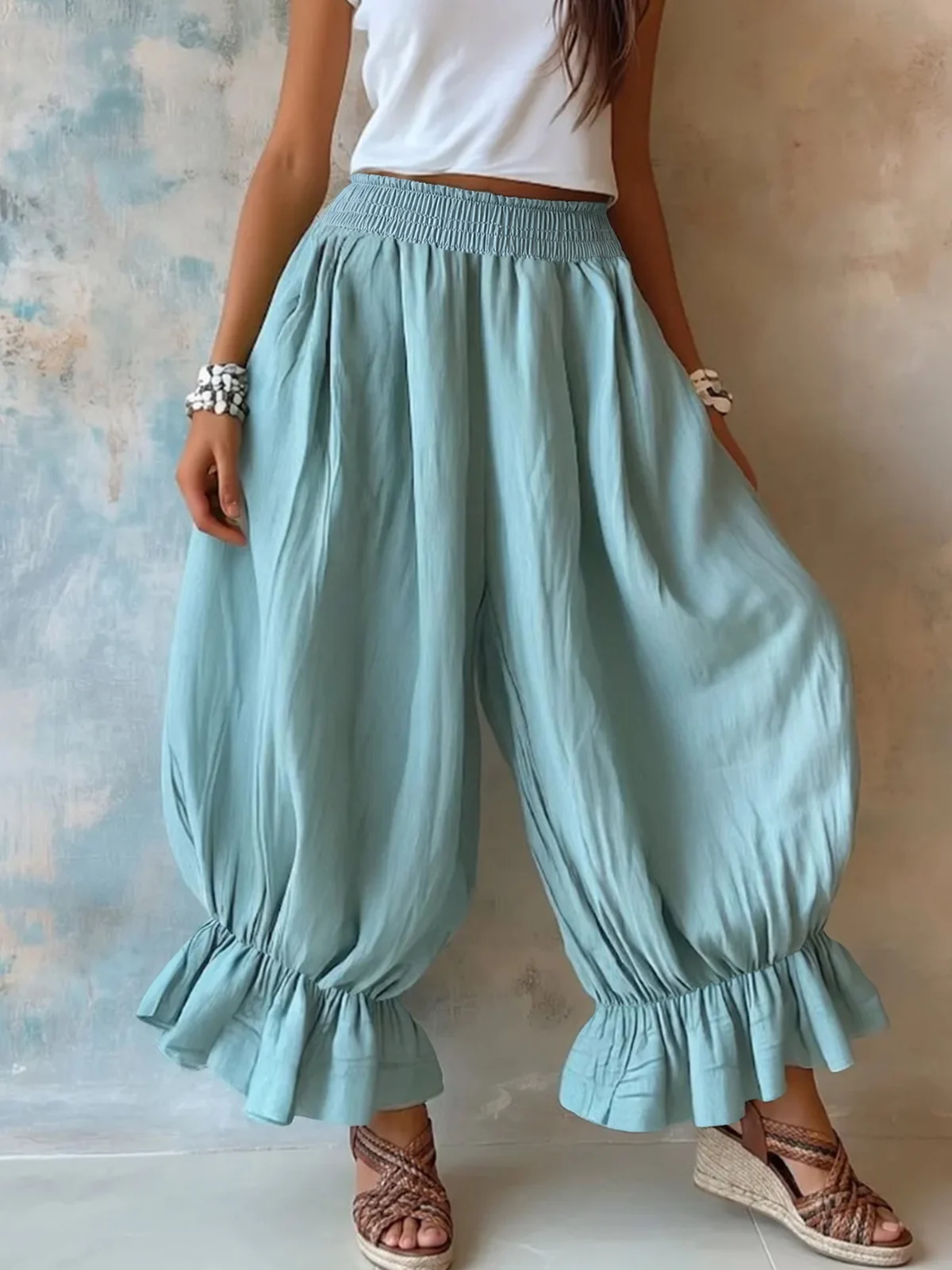 Summer New Style Loose Casual Cotton And Linen Ruffle Lantern Pants For Women — image 7