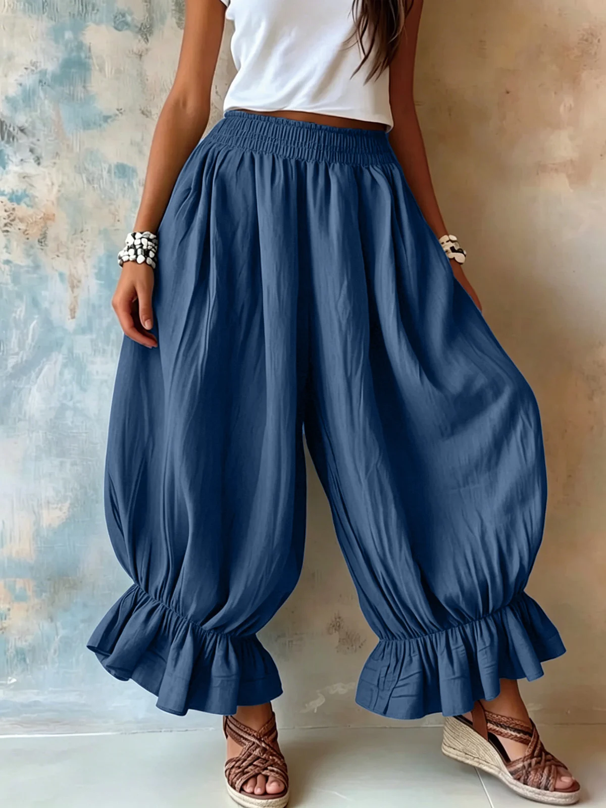 Summer New Style Loose Casual Cotton And Linen Ruffle Lantern Pants For Women — image 3