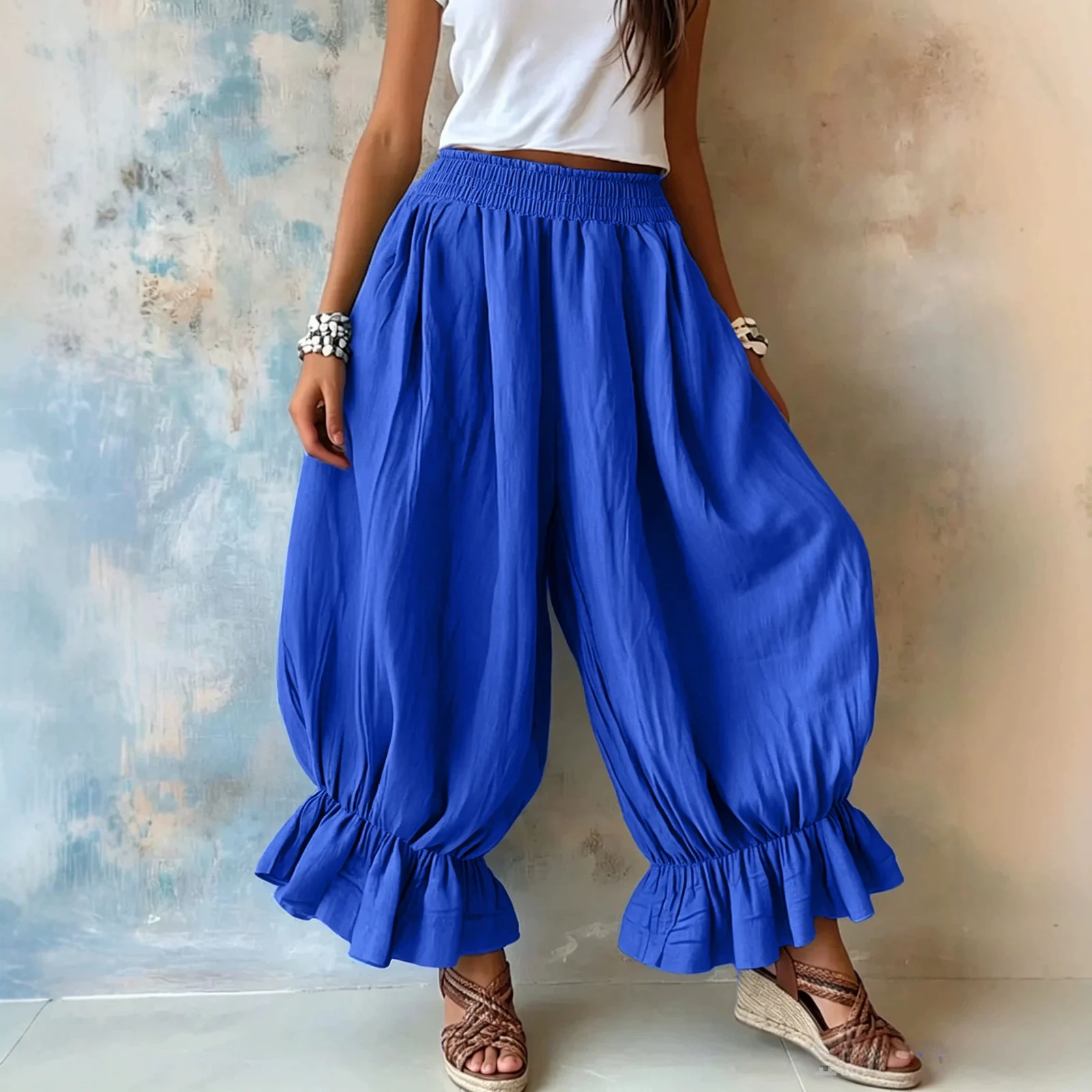 Summer New Style Loose Casual Cotton And Linen Ruffle Lantern Pants For Women — image 9