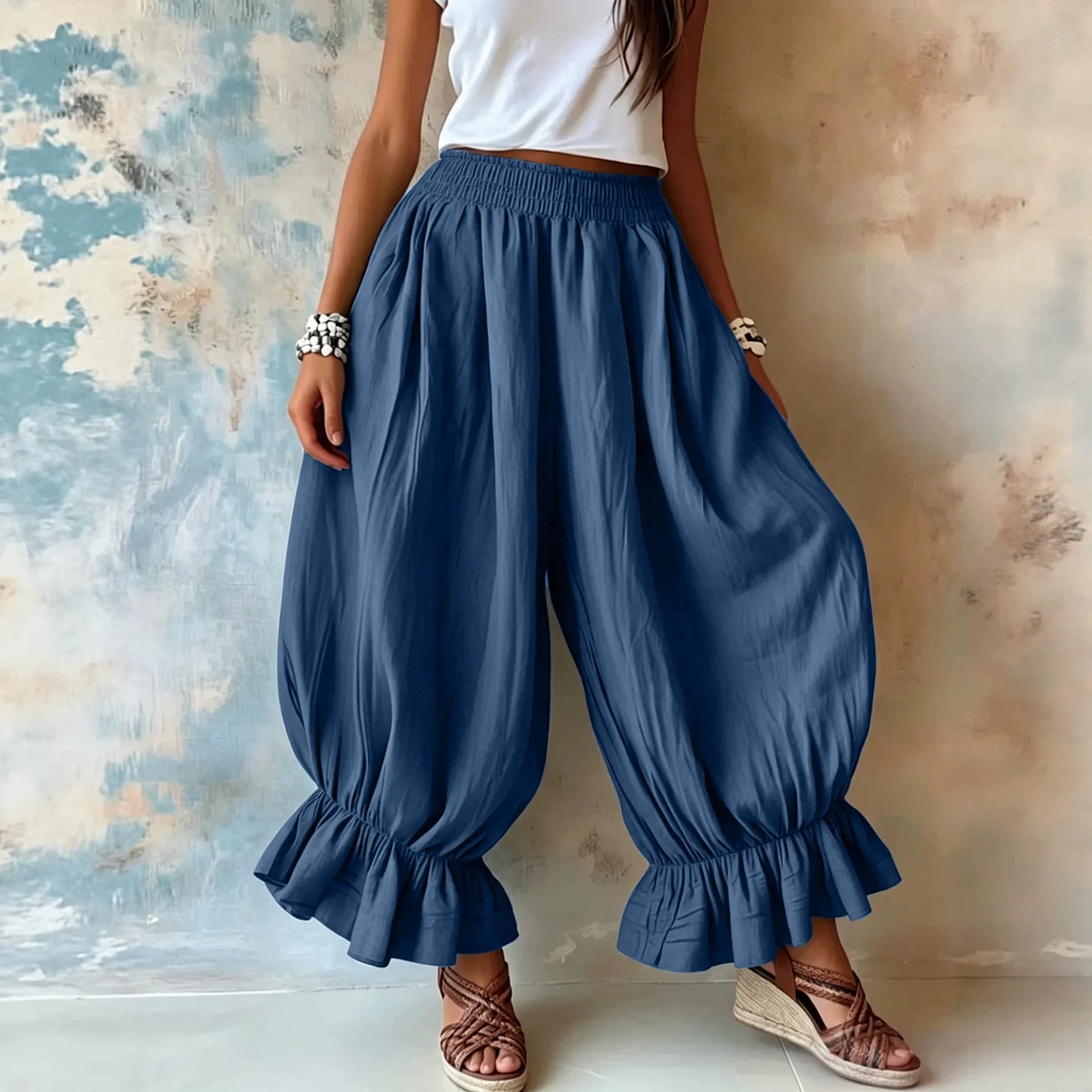 Summer New Style Loose Casual Cotton And Linen Ruffle Lantern Pants For Women — image 6
