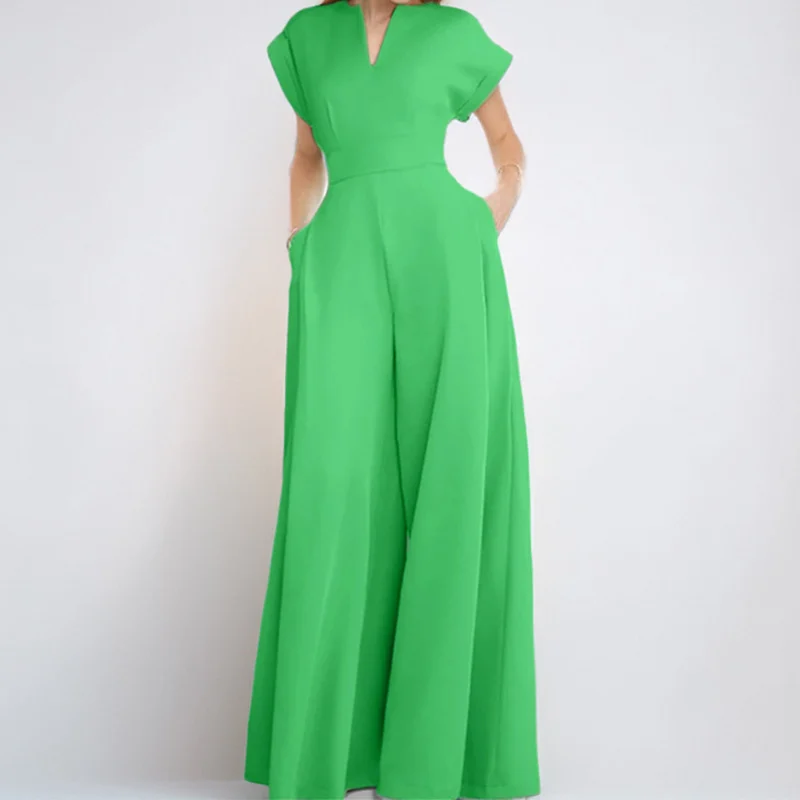 Summer New Style Women's Clothing Fashionable Commuter V-neck Waist-cinching Solid… — image 2