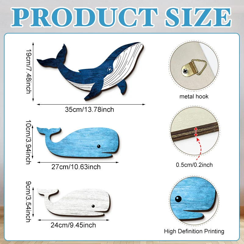 Summer Ocean Animal Whale Wooden Sign For Living Room Wall Decoration — image 6