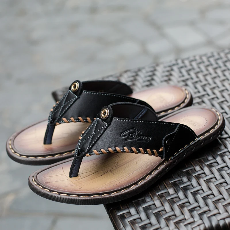 Summer Outdoor Flip-flops Casual Leather Beach Sandals Mens Large-size — image 2